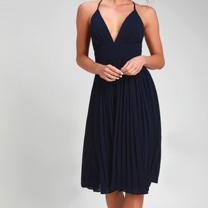 Lulus Midi Navy Pleated Dress